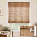 LazBlinds No Drill Bamboo Roman Shades, 36" W x 48" H, Malay Umber | Cordless Light Filtering Natural Wood Blind, Privacy Protection, Room Darkening Bamboo Blinds for Windows