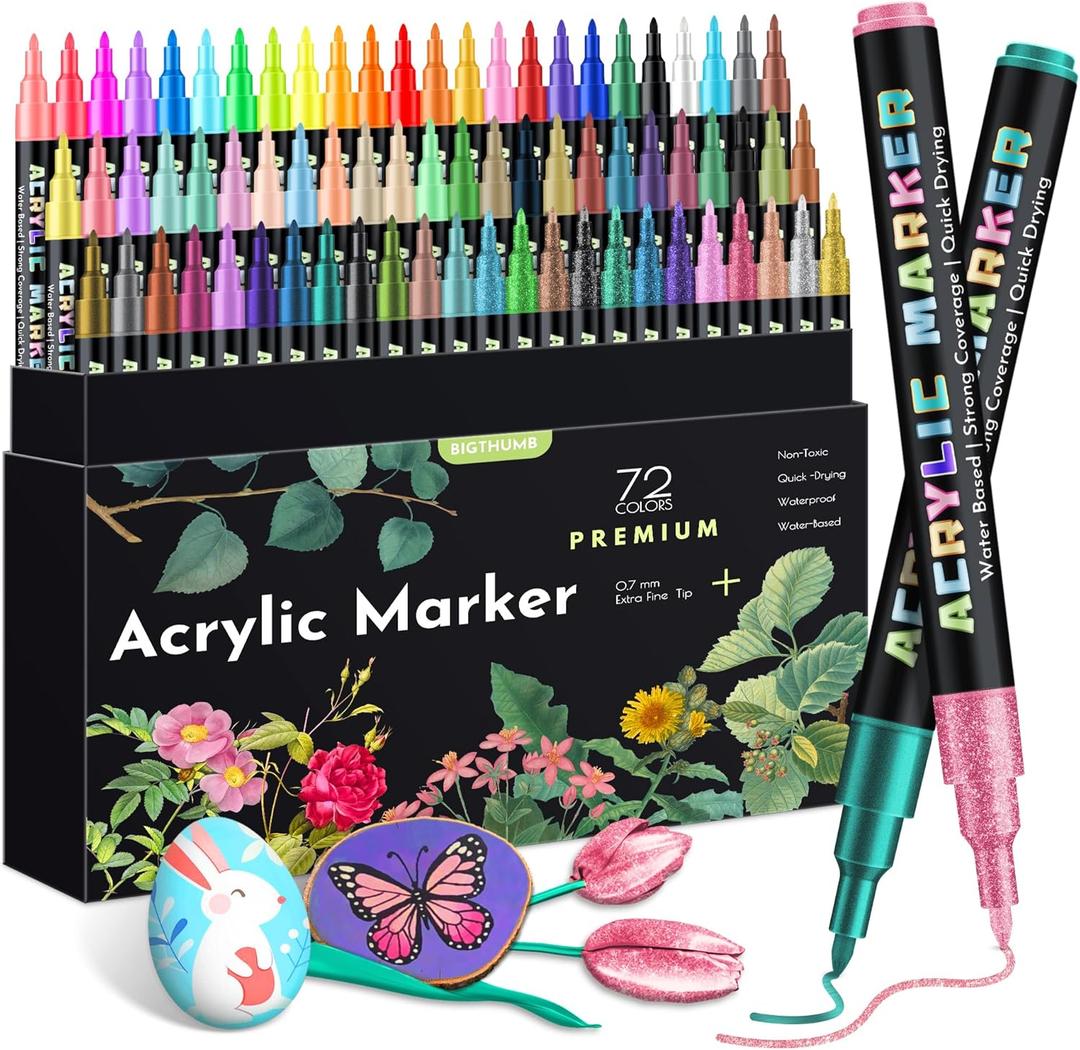 72 Colors Acrylic Paint Pens Markers, Extra Fine Tip Acrylic Paint Markers for Rock Painting, Ceramic, Wood, Plastic, Canvas, Glass, Card Making, DIY Crafts & Art Supplies