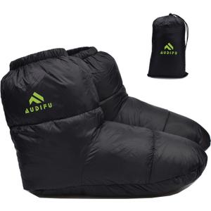 Down Booties Warm Socks Ultralight Sleeping Sock for Camping, Backpacking - Camp Sleeping Bag Tent Down Foot Warmer for Men & Women (Medium, Black)