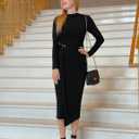 ZESICA Women's 2026 Spring Long Sleeve Bodycon Dress Mock Neck Wedding Guest Cocktail Party Long Midi Dresses (Black, S)