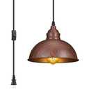 SoodMi Plug in Pendant Light, 15FT Hanging Lights, On/Off Switch, Industrial Pendant Light with Plug in Cord, Metal Hanging Lamps for Living Room, Kitchen, Dining Room Brown