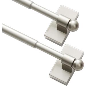 Turquoize 2 Pack Magnetic Curtain Rods for Metal Doors with Adjustable Length,Extends from 16 inch to 28 inch Magnetic Cafe Curtain Rod, Easy Installation for Any Steel Spaces, Nickel, 2 Pack