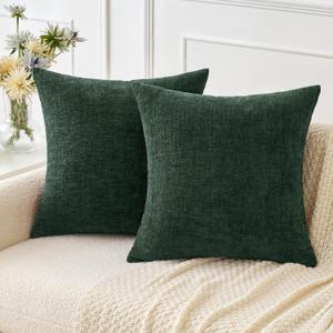 MIULEE Pack of 2 Green Throw Pillow Covers 18x18 Inch Soft Chenille Pillow Covers for Sofa Living Room Couch Solid Dyed Cases
