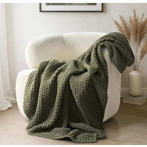 EVERGRACEHOME Chunky Chenille Knit Throw Blanket for Couch, Soft Luxurious Moss Stitch Chair Blankets for Bed, Cozy Decorative Farmhouse Knitted Throws for Sofa, Olive Green, 50" x 60" 