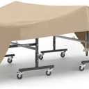 Covermates Ping Pong Table Cover Water-Resistant All-Weather, Heavy-Duty Vinyl with Soft Lining, Elastic Hem and Buckle Straps, Indoor Outdoor Table Tennis Cover, 110W x 60D x 30H, Classic Tan