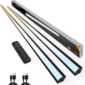 Under Cabinet Lights Remote Control, Magnetic Dimmable Closet Lights,USB Rechargeable Wireless LED Shop Light,Ceiling and Under Counter Lights for Kitchen (Black, 80CM-2 Pack)