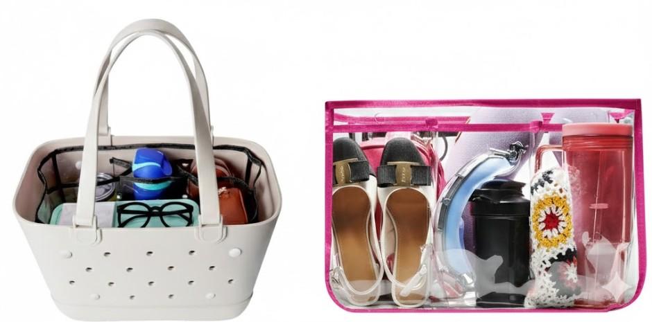 Clear Beach Bag Organizer Original Accessories for Simple Modern Extra Large Organizing Your Bags and Divide Space,Transparent & Black