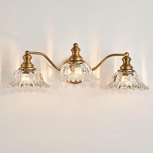 Vintage Vanity Light Fixture, 3-Light Bathroom Lighting with Matte Antique Brass Finish and Crystal Glass Shade