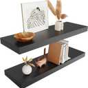 Merapi Black Floating Shelves, 24 Inch Wall Shelves for Bathroom, Bedroom, Hanging Shelf for Wall Storage, Wall Mounted Wooden Shelves for Toilet, Kitchen, Office, Living Room Decor(Set of 2)