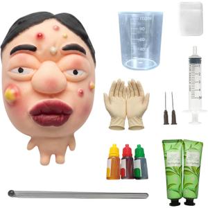 Premium Pimple Popper Toy Face, Customizable Pimple Colors ,Reusable Pimple Popping Fidget Toy with Upgraded Gloves & Detailed Manual, 12-Piece Pimple Popper Kit (Shy Guy Edition)