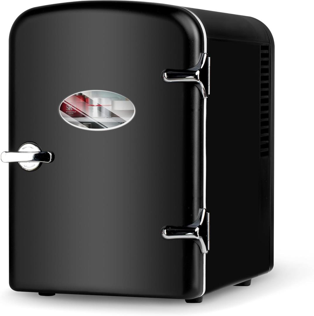 HealSmart Portable Mini Fridge, 4 Liter 6 Can Cooler and Warmer Compact Refrigerators with Observation Window, 100% Freon-Free & Eco Friendly for Drinks, 4L, Black (4L, Black)