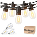 Svater Outdoor String Lights 100 FT, Patio for Outside with Shatterproof S14 Bulbs, Waterproof LED Hanging Light for Cafe Backyard Bistro Party, Warm White