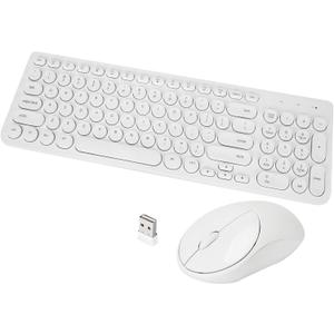 Wireless Keyboard and Mouse Combo, Retro Typewriter Wireless Keyboard with Round Keycaps, 2.4GHz USB Cute Wireless Keyboard Mouse for Computer, Desktop, Laptop and Computer (AllWhite)