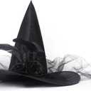 JUSTOTRY Halloween Witch Hat - Halloween Costume Witches Hats for Women attached with Roses & Feathers (Black)
