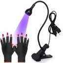LED Nail Lamp,3W Nail Dryer with Gooseneck and Clamp Adjustable, Protection Gloves Portable UV Light for Manicure Curing Light for Salon Nail DIY Home(Black)