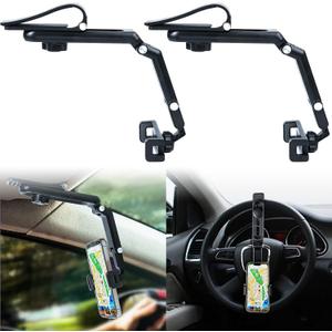 2Pcs Sun Visor Phone Holder,360 Rotatable Rearview Phone Holder, Cell Phone Holder for Car Sun Visor Perfectly for iPhone, Samsung & Other Cellphone, Car Accessories (Black)