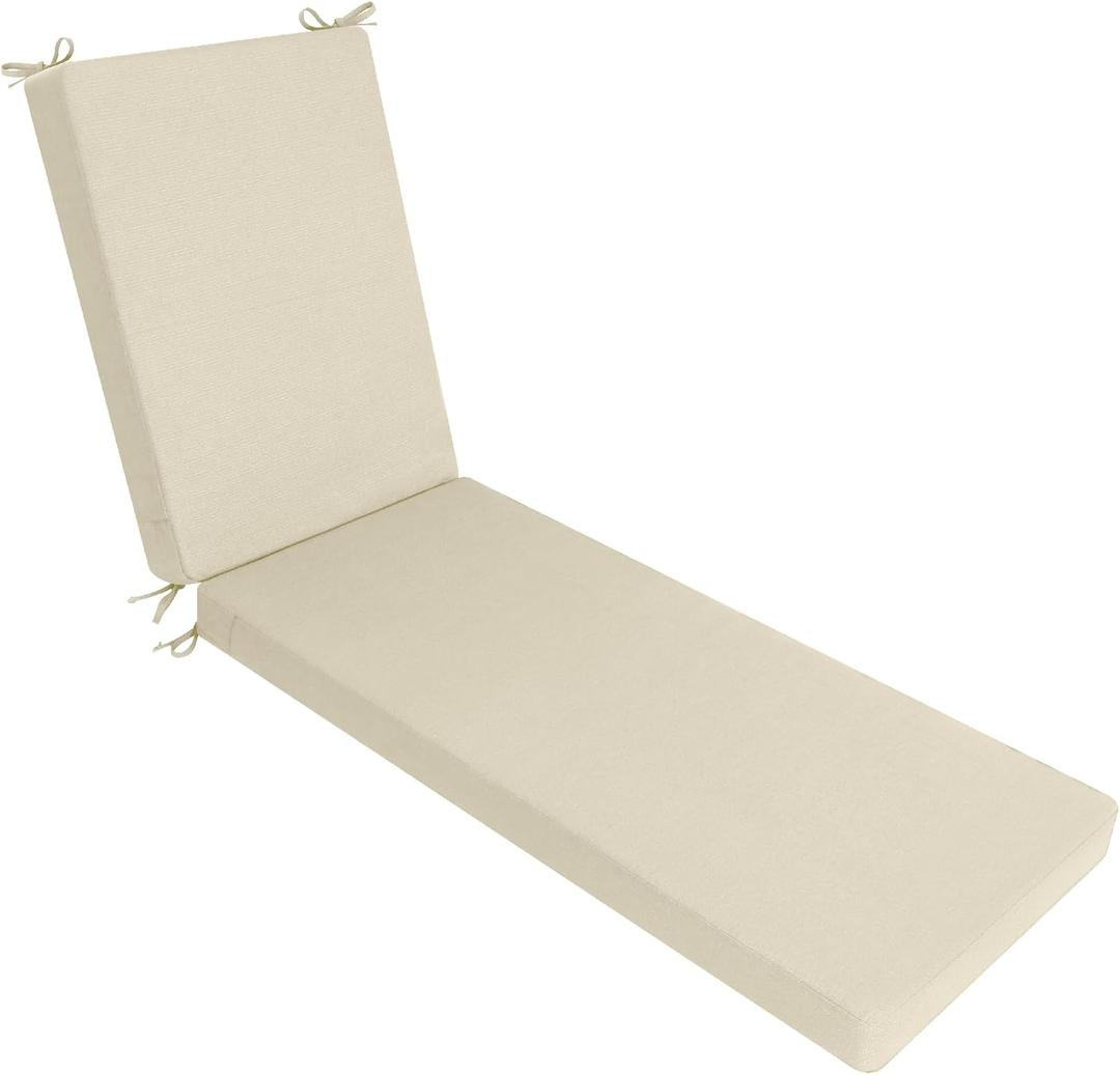 Favoyard Outdoor Lounge Chair Cushion 72x21x3 in Rainproof Color Fade-Resistant & Removable Cover Patio Chaise Lounge Cushion with High Resilience Insert Straps Hidden Zipper for Pool Lounge Chairs (Beige)