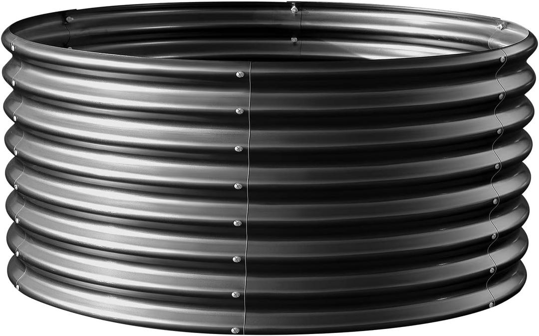 Land Guard 4x4x2ft Galvanized Raised Garden Bed Kit, Round Galvanized Planter Raised Garden Boxes Outdoor, Large Metal Raised Garden Beds for Vegetables, Grey 