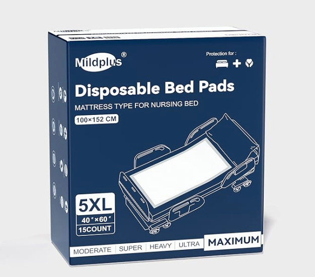 Heavy Duty Underpads 40"X60" Super Sized Chucks Pads 270 Grams Disposable Bed Pads with Strength Cloth Backing Extra Absorption Pads for Incontinence (100X152CM, 15 Count, Discreet Packaging)