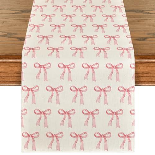 Artoid Mode Bowknot 210 GSM Valentine's Table Runner, Anniversary Wedding Kitchen Dining Table Decoration for Home Party Decor 13x72 Inch