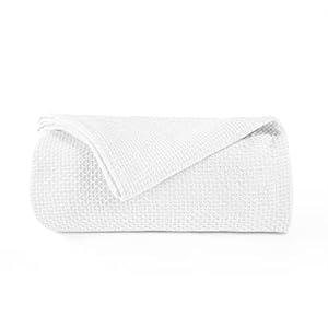 BOUTIQUO 100% Cotton Bed Blanket, Breathable Thermal Blanket King Size, Soft Honeycomb Waffle Blanket 90"x102", Cotton Bed Blanket, Perfect for Layering Any Bed for All Season, White
