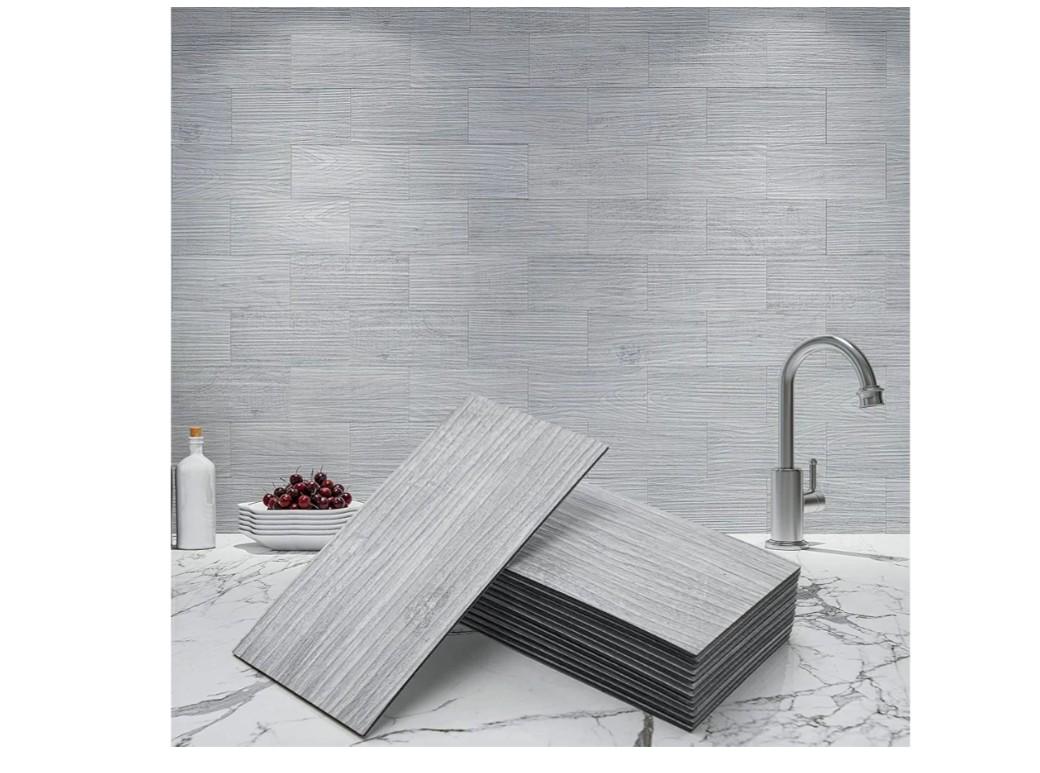 100-Piece Peel and Stick Tile Backsplash for Kitchen Bathroom, 3in. × 6in. Stick on Subway Tile White-Washed Wood Plank