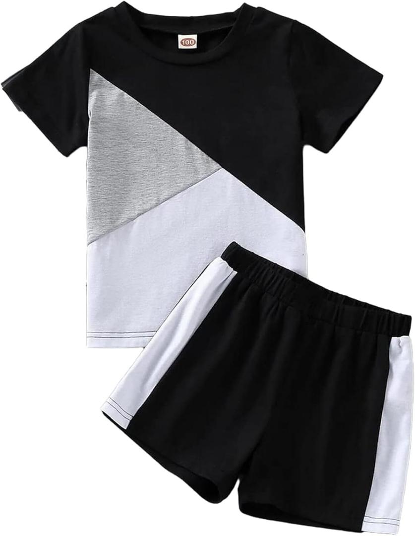 Toddler Baby Boys Color Block Outfits - Cute Long Shorts Tee Casual Sweatshirt Contrast Pants Summer Clothes Set
