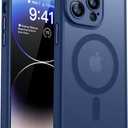 CANSHN Magnetic Compatible with iPhone 14 Pro Max Case, Upgraded [Full Camera Protection] [Compatible with Magsafe] [Translucent Matte] Shockproof Protective Phone Case Cover 6.7 Inch - Deep Blue