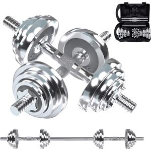VIVITORY Fitness Dumbbells Set, Adjustable Weight Sets up to 44 lbs, with Metal Connecting Rod Used As Barbell, Chromed Weights, Hardcover Gift Box, Home Gym Work Out Training Equipment