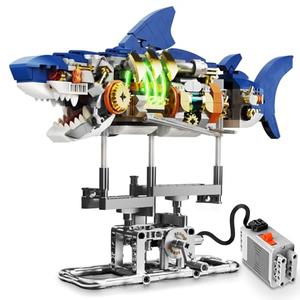 OWNONE 1 Mechanical Shark STEM Building Set with LED Lights & Motor, 687 PCS Movable Shark Model Kit, Ocean Animals Sea Fish Building Blocks Set - Gift for Adults Teen Kids Boys 6-8, 8-12, 12-14