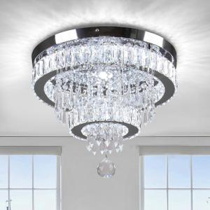 16" Crystal Chandeliers LED Crystal Ceiling Light Fixtures Flush Mount Ceiling Light Modern Chandelier Lights for Living Room Bedrooms Dining Room (6500K Cool White) (15.7 inch-White)