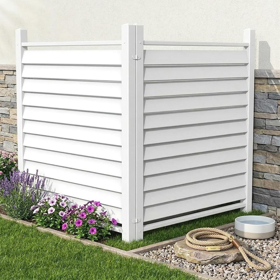 36" W X 45" H Outdoor Privacy Fence Panels Air Conditioner AC Fence Screens Kit Vinyl White Trash Garbage Can Enclosure, Plastic Picket Fence for Garden Patio Lawn - 2 Panels
