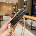 Compatible with iPhone 14 Pro Bling Case with Pearl Crossbody Chain Glitter Love Heart Diamond Rhinestones Floral for Girly Women Soft TPU Bumper Full Camera Lens Protector Cover, White