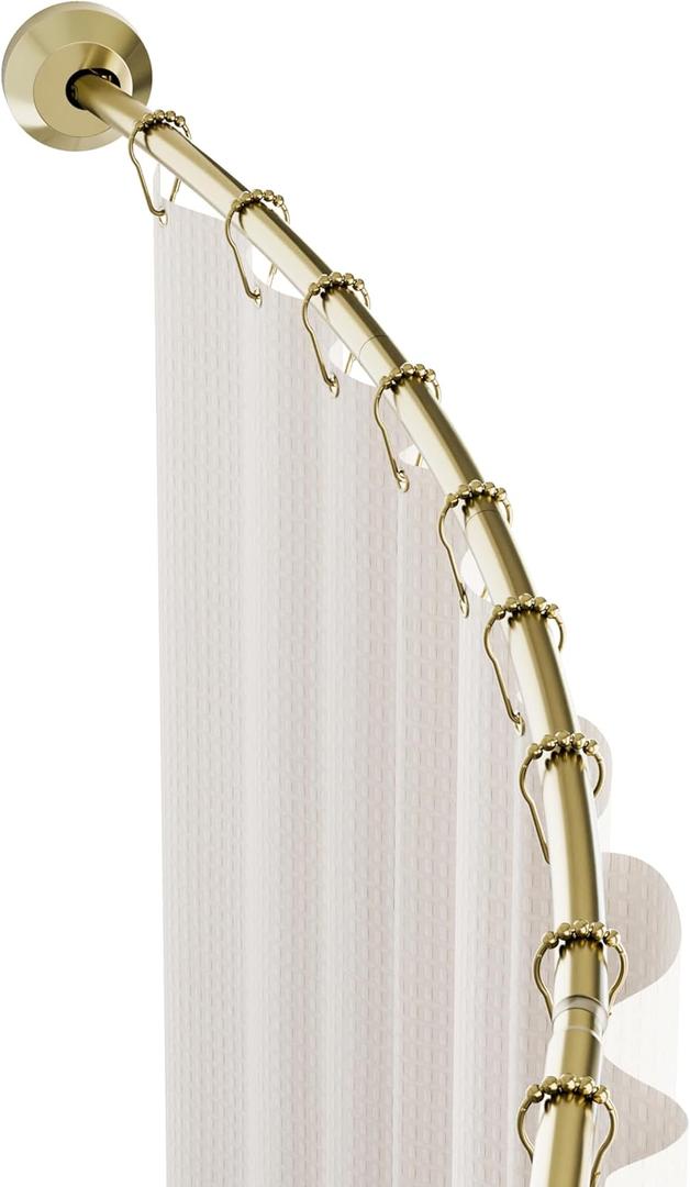 Zenna Home Curved Shower Curtain Rod, Choice of No Drilling Tension Mount or Permanent Wall Mount Installation, Rustproof Shower Rod Adjusts 50" to 72", Gold