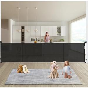 236'' Retractable Baby Gates Extra Wide, 42'' Extra Tall Retractable Dog Gate, 20 FT Black Indoor/Outdoor Retractable Gate with Reinforcement Rods for Garage, Doorways, Stairs, Decks, Driveway, Patio
