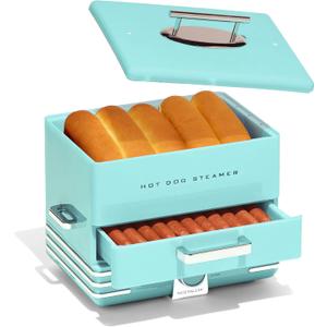 Nostalgia Extra Large Diner-Style Steamer, 20 Hot Dogs and 6 Bun Capacity, Perfect for Breakfast Sausages, Brats, Vegetables, Fish, Aqua