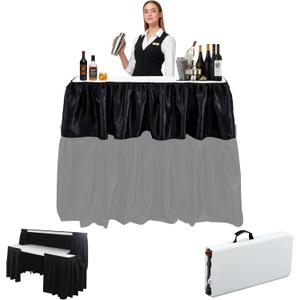 Vercraft Portable Bar Top Riser Tables Folding Bar Riser Mobile Table Foldable Portable Risers with Skirt for Events Wedding Banquet Home Party Picnics (Table Not Included)(Black Skirt,4 ft,White)