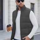 WHN Men's Puffer Vest Outerwear Winter Zipper Quilted Puffy Sleeveless Jacket Outdoor Dark Grey 2XL