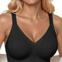 PoseFree Womens Wireless Bras Supportive Tshirt Bra No Underwire Seamless Push Up V Mesh Comfortable Bralette Everyday Bras (Medium, Black)