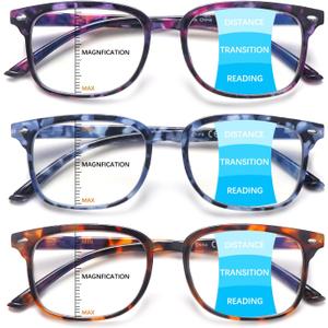 Progressive Multifocal Anti Blue Light Reading Glasses for Women and Men Fashion Eyeglasses Frame