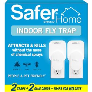 Safer Home Indoor Plug-in Fly Trap - SH502-2SR - Effective Fruit Fly Traps for Indoors, Gnat Traps for House Indoor, 800 Total Sq Ft Protection - 2 Devices + 2 Glue Cards