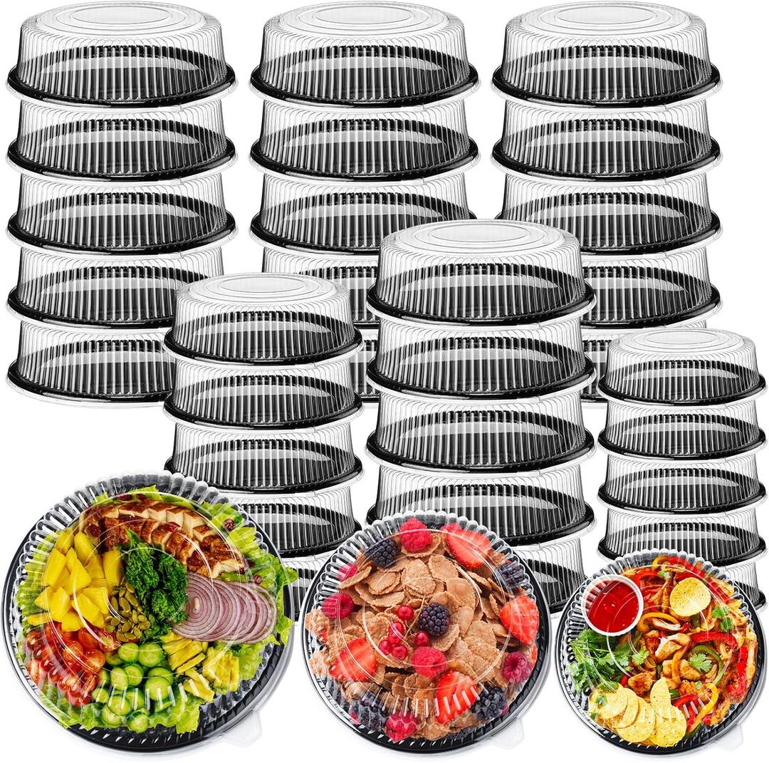 Zhehao 30 Pack Plastic Serving Tray with Lid Disposable Platters Heavy Duty Catering Trays with Clear Lids Stackable Round Cookie Tray for Party(Black,12 Inch, 16 Inch, 18 Inch) Zhehao 30 Pack Plastic Serving Tray with Lid Disposable Platters Heavy Duty Catering Trays with Clear Lids Stackable Round Cookie Tray for Party(Black,12 Inch, 16 Inch, 18 Inch)