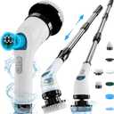 Electric Spin Scrubber, Cordless Cleaning Brush with 10 Cleaning Tools, 2H Long Battery Life, Adjustable Handle, IPX7 Waterproof Power Scrubber for Bathroom, Tub, Tile, and Car Cleaning (White)