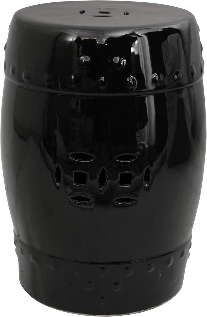 Red Lantern 18" Solid Black Porcelain Garden Stool (Round)