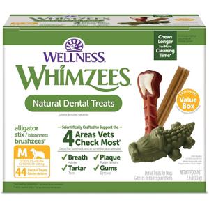 Wellness WHIMZEES Value Pack Dog Dental Treat, Chews, Freshens Breath, Medium Size, 46.6 oz Box, 44 Count (EXP 03/07/29)