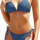 Women Two Piece Bikini Swimsuit Sexy Bathing Suits Halter Triangle Tops String Cheeky Bikini Sets M