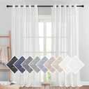 NICETOWN Privacy White Sheer Linen Curtains 96" L, Grommet Semi Sheer Linen Elegant Vertical Drapes with Light Filtering Window Treatments for Farmhouse/Porch, 140" W Total 2 Panels
