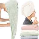 ROLSHOL Extra Large 4 Pack Microfiber Hair Towel Wrap for Women Super Absorbent & Quick Dry Hair Drying Towels with Button, Hair Turbans for Curly Hair Long & Short Hair - Anti-Frizz (Green, Pink, White, Blue)