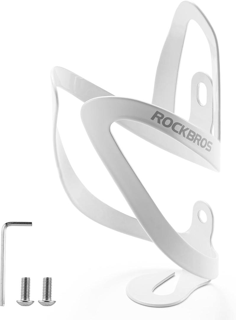 ROCKBROS Bike Water Bottle Cage, Durable Aluminum Alloy Bike Cup Holder, Lightweight Water Bottle Holder, Universial Bike Bottle Cage for Road Mountain Bikes (A1 - WHITE)