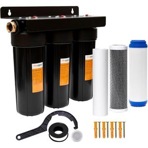 RV Water Filter System,Leak-Free Brass Fittings, Three Filters Included Reduces Sediment,rv Water Filter,Chlorine,Bad Taste and Odors,Suitable for RVs,Boats,Farming & Gardening